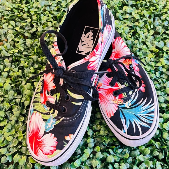 vans authentic hawaiian floral black shoes
